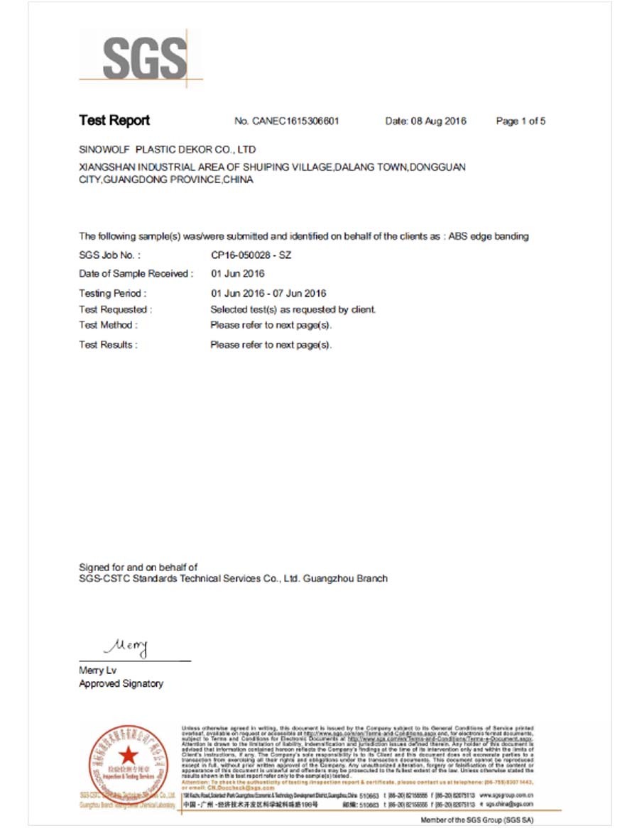 ABS Edge Banding-No Heavy Metal Test Report